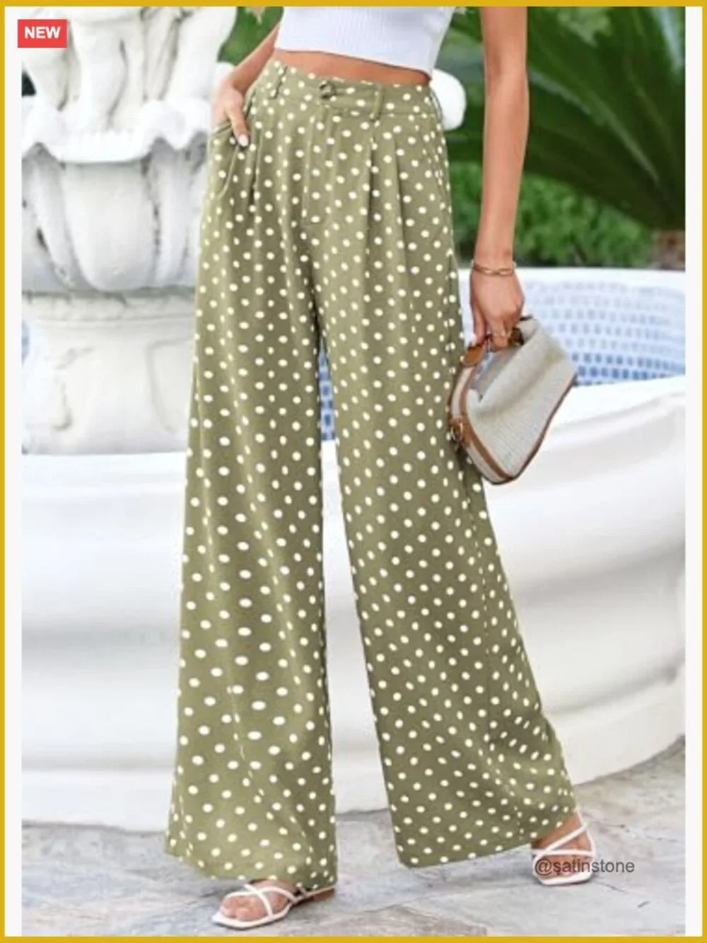 Wide Leg Polka Dot Dress Pants for Women with Pockets - Picture 5 of 7